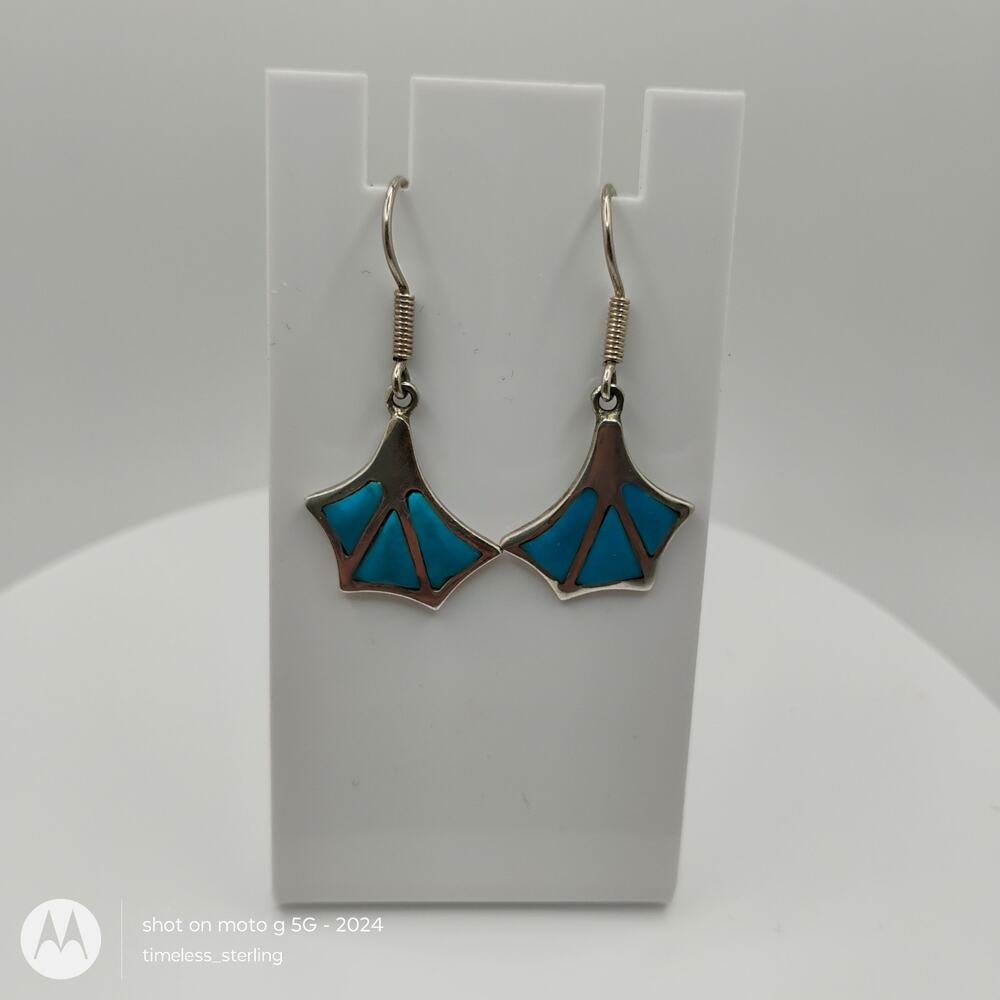 VTG Galapagos 950 Sterling Silver and Turquoise Blue Footed Booby Earrings